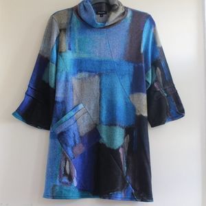 Damee‎ Colorblock Turtleneck Tunic Women's S Oversized Boxy Lagenlook Arttowear